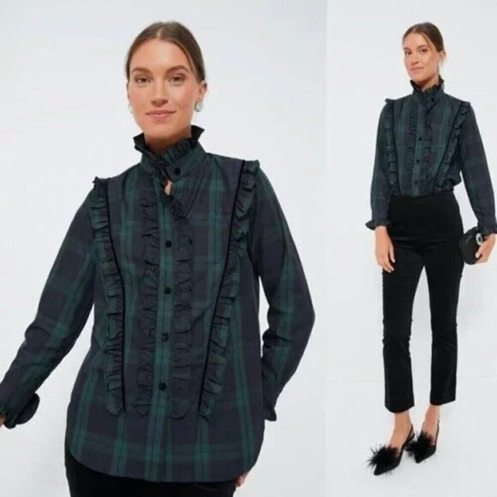 Tuckernuck Blackwatch Plaid Evangeline Blouse Medium Ruffle Designer